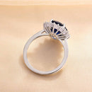 Stylishwe  豪華 ヘイロー 4.0カラット オーバルカット 合成サファイア 婚約指輪