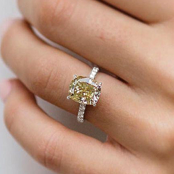 Stylishwe 3.0カラット ラディアントカット イエローサファイア 婚約指輪