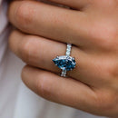 Stylishwe Unique 3.0 Carat Pear Cut Blue Sapphire Sterling Silver Engagement Ring 