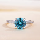 Stylishwe Classic 2.0 Carat Light Aquamarine Blue Pull Sterling Silver Engagement Ring 