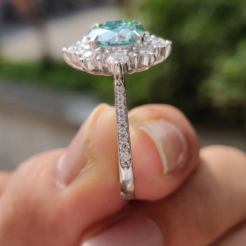 Stylishwe 2.0カラット フラワーモチーフ  シアンブルー モアサナイト 婚約指輪