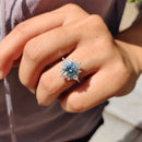 Stylishwe 2.0カラット フラワーモチーフ  シアンブルー モアサナイト 婚約指輪