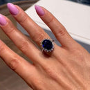 Stylishwe  豪華 ヘイロー 4.0カラット オーバルカット 合成サファイア 婚約指輪