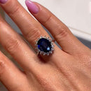 Stylishwe  豪華 ヘイロー 4.0カラット オーバルカット 合成サファイア 婚約指輪