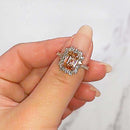 Stylishwe 2.2カラット エメラルドカット パパラチャ 4プロング 婚約指輪