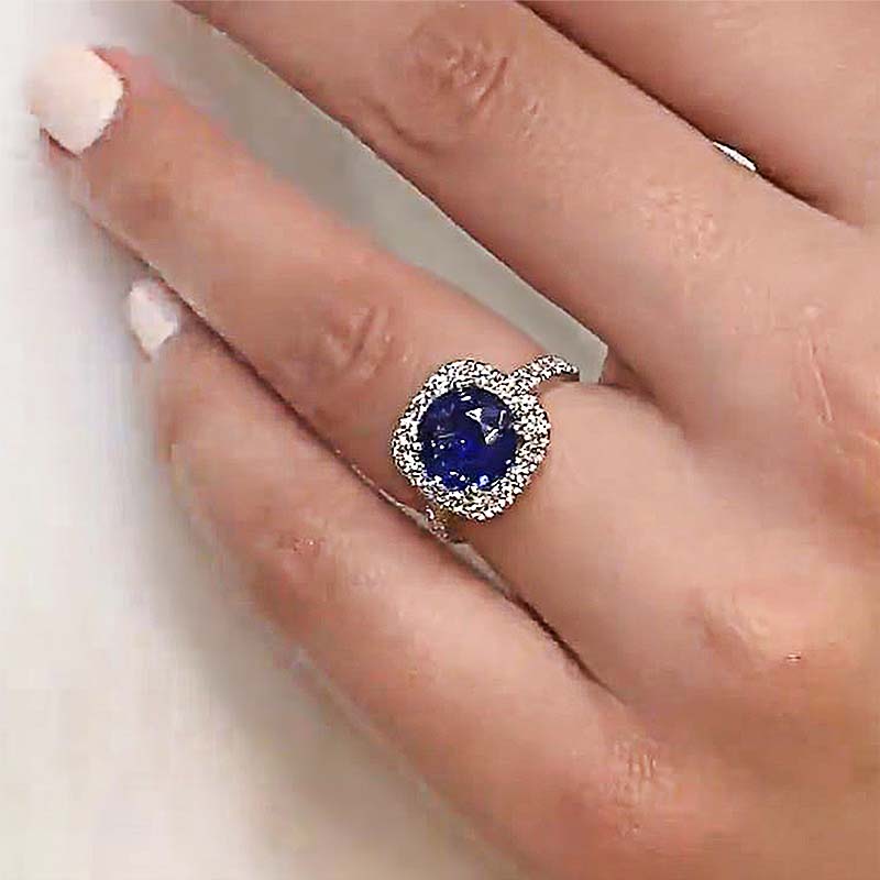 Stylishwe 2.0カラット ラウンドカット サファイア 婚約指輪