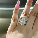 Stylishwe 2.0カラット エターニティー ダブル ヘイロー ペアーカット 3PC 指輪セット