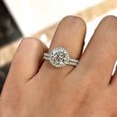 Stylishwe 2.0カラット ヘイロー ラウンドカット シルバー 指輪セット