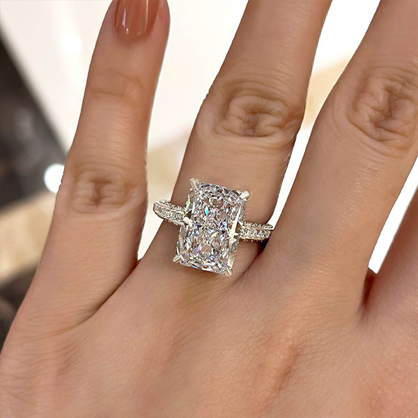 Stylishwe 7.0カラット 豪華 ラディアントカット シルバー 婚約指輪