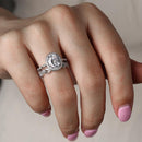 Stylishwe ビンテージ 1.5カラット 葉と藤 アールデコ ヘイロー オーバルカット 指輪セット スターリングシルバー - stylish we