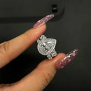 Stylishwe 2.0カラット エターニティー ダブル ヘイロー ペアーカット 3PC 指輪セット