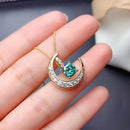 Stylishwe 2WAY Moon Design Paraiba Tourmaline Pendant Necklace 