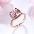 Stylishwe ローズゴールド クッションカット 合成モルガナイト ヘイロー 婚約指輪 スターリングシルバー - stylish we