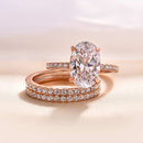 Stylishwe 3.5ct Classic Rose Gold Oval Cut 3PCS Ring Set 