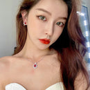 Stylishwe 1.25カラット 合成ガーネット スターリングシルバー  ツートン スタッドピアス