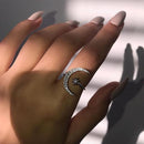 Stylishwe ムーン&スター 0.3カラット ラウンドカット ダイヤモンドクリア 結婚指輪 スターリングシルバー - stylish we