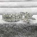 Stylishwe 3.3カラット ラディアントカット&エメラルドカット スターリングシルバー 指輪セット - stylish we