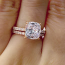 Stylishwe 3.0カラット ピンクゴールド クッションカット 2連 セットリング