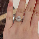 Stylishwe ビンテージ 1.5カラット 葉と藤 アールデコ ヘイロー オーバルカット 指輪セット