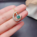 Stylishwe 2WAY Moon Design Paraiba Tourmaline Pendant Necklace 
