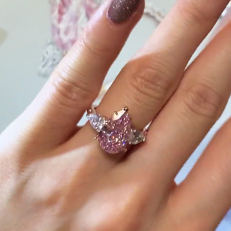 Stylishwe  4.5カラット ペアカット ピンクサファイア レディース 婚約指輪