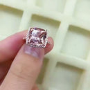 Stylishwe ローズゴールド クッションカット 合成モルガナイト ヘイロー 婚約指輪