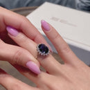 Stylishwe  豪華 ヘイロー 4.0カラット オーバルカット 合成サファイア 婚約指輪